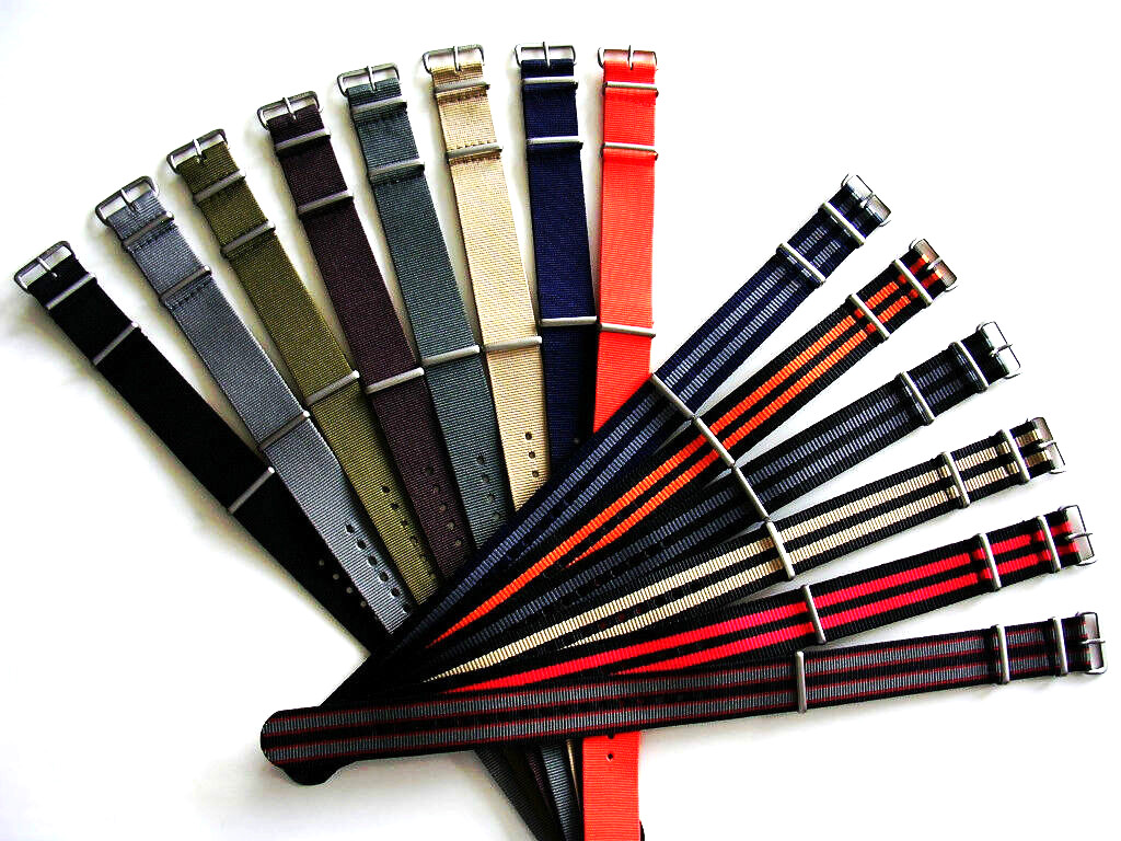 22mm Green NATO G10 ® nylon watchband strap RAF Stitch Bonded IW SUISSE 18 20 24