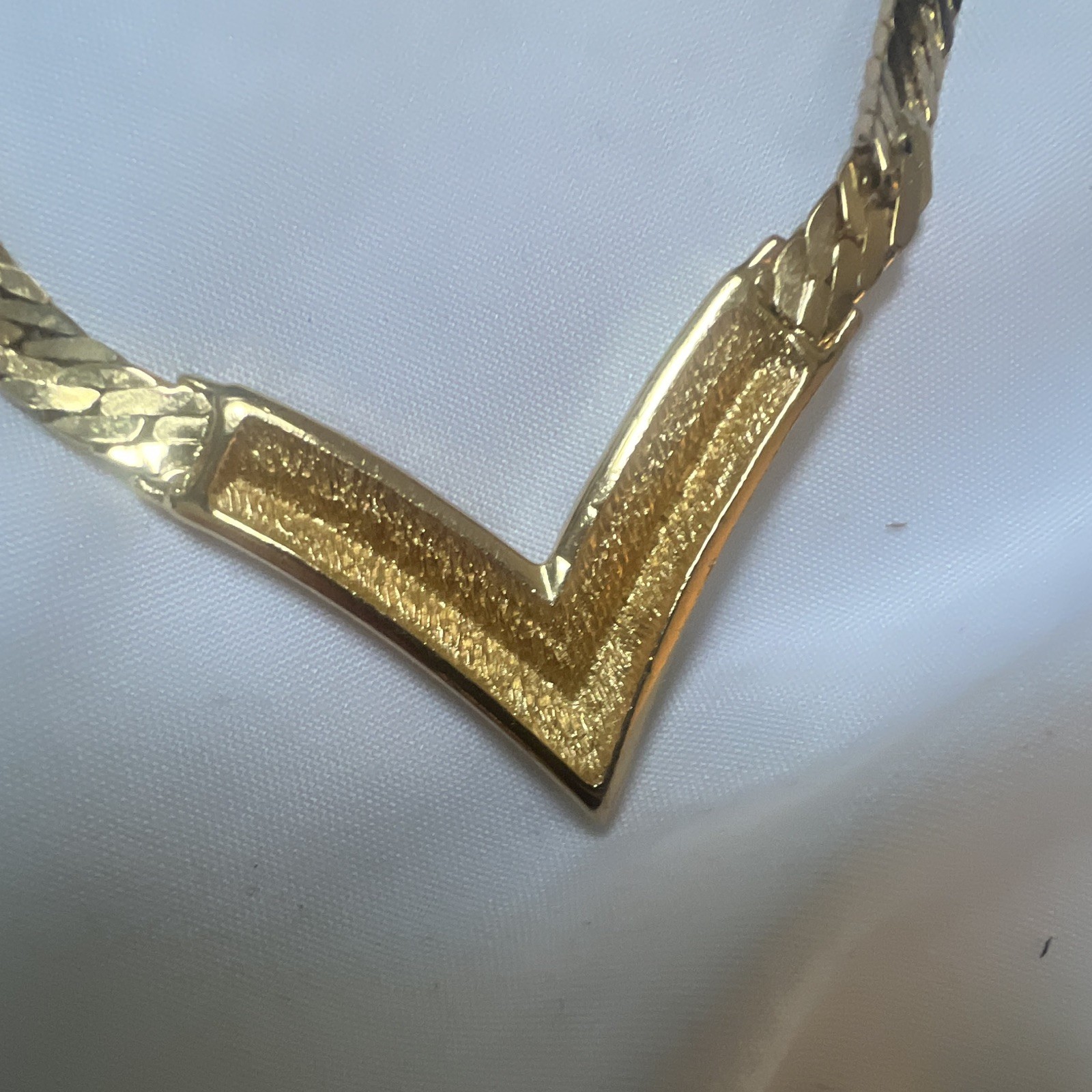 Vintage Christian Dior Gold Tone V Necklace Clear Rhinestone Choker Signed