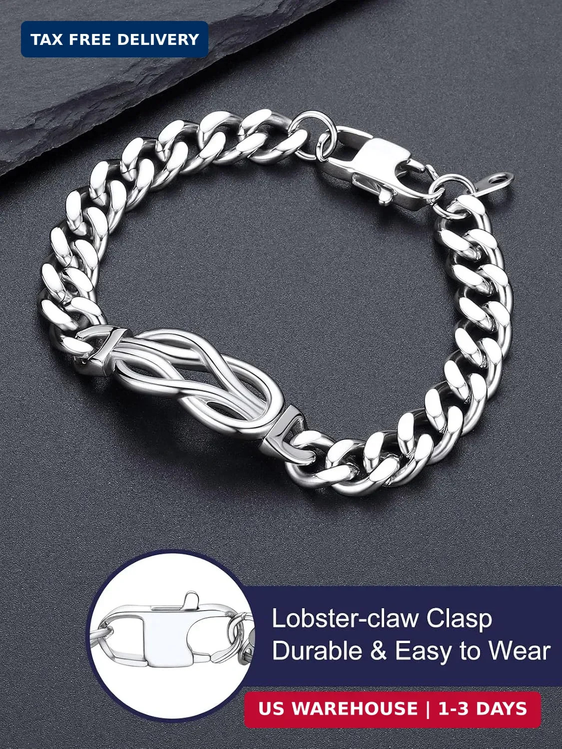 Inifinity Love Knot Cuban Link Chain Bracelets for Men Stainless Steel/B