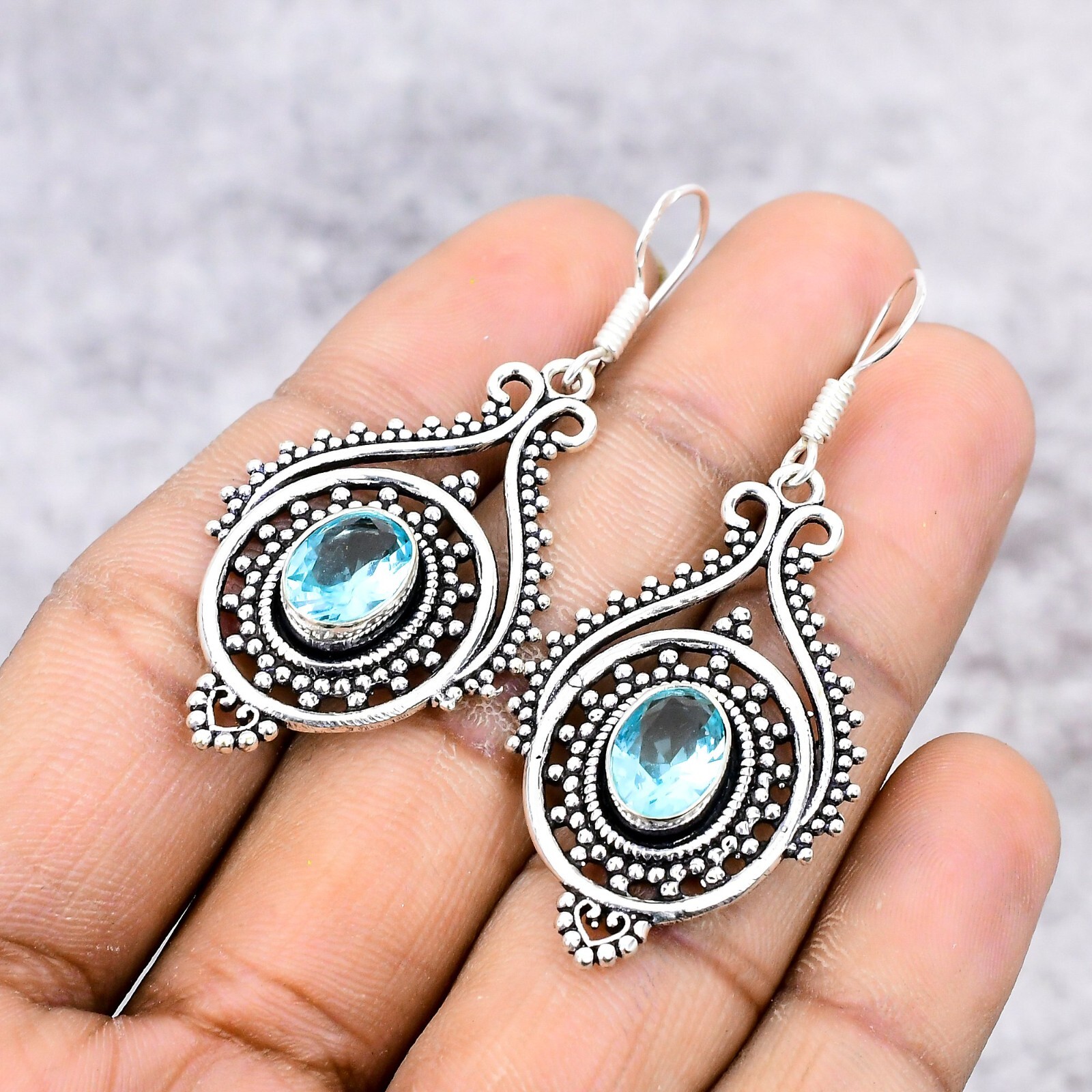 Aquamarine Gemstone Handmade 925 Sterling Silver Jewelry Earring Gift For Her