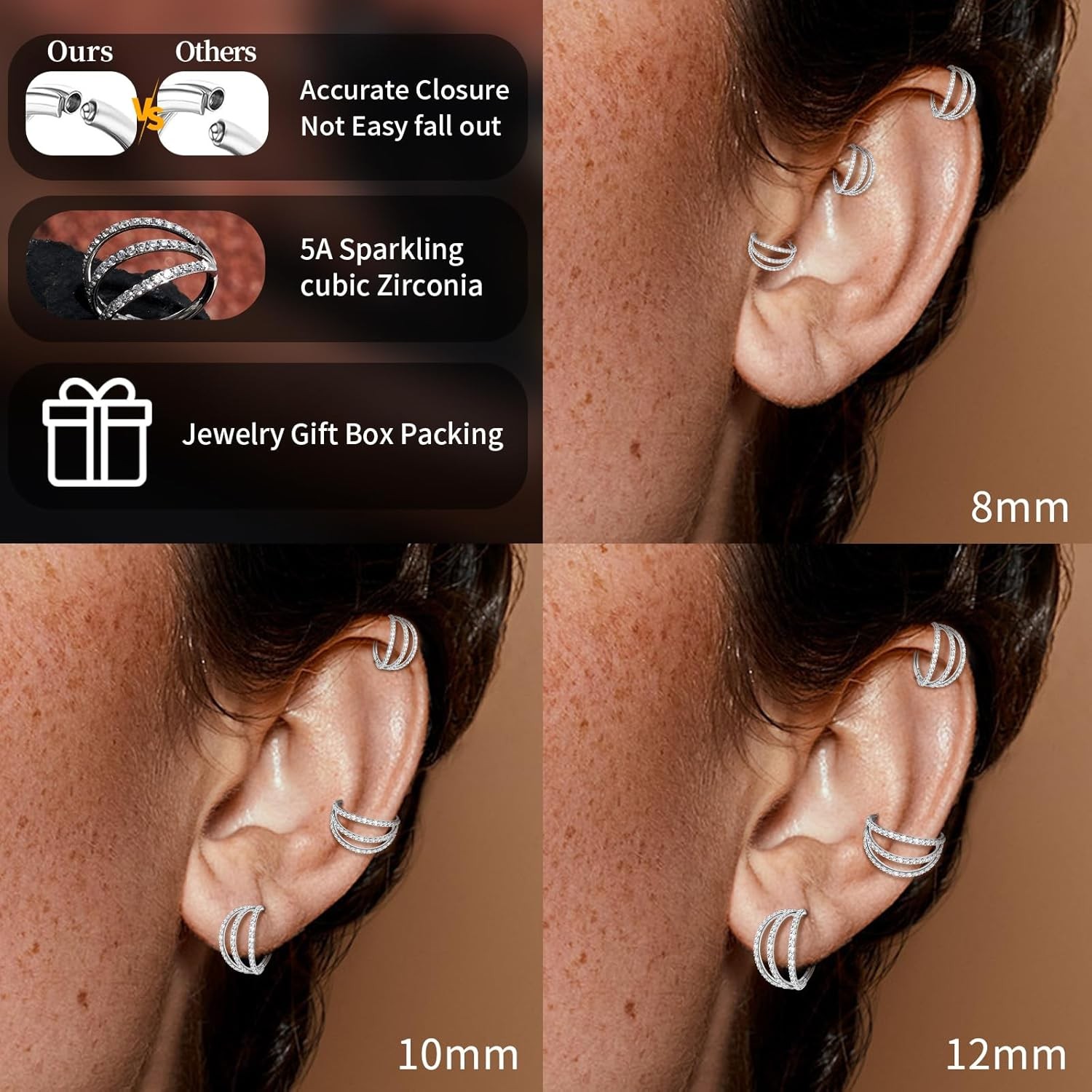 18G Double/Triple Stack Hinged Septum Clicker Titanium Nose Hoop Rings Earrings