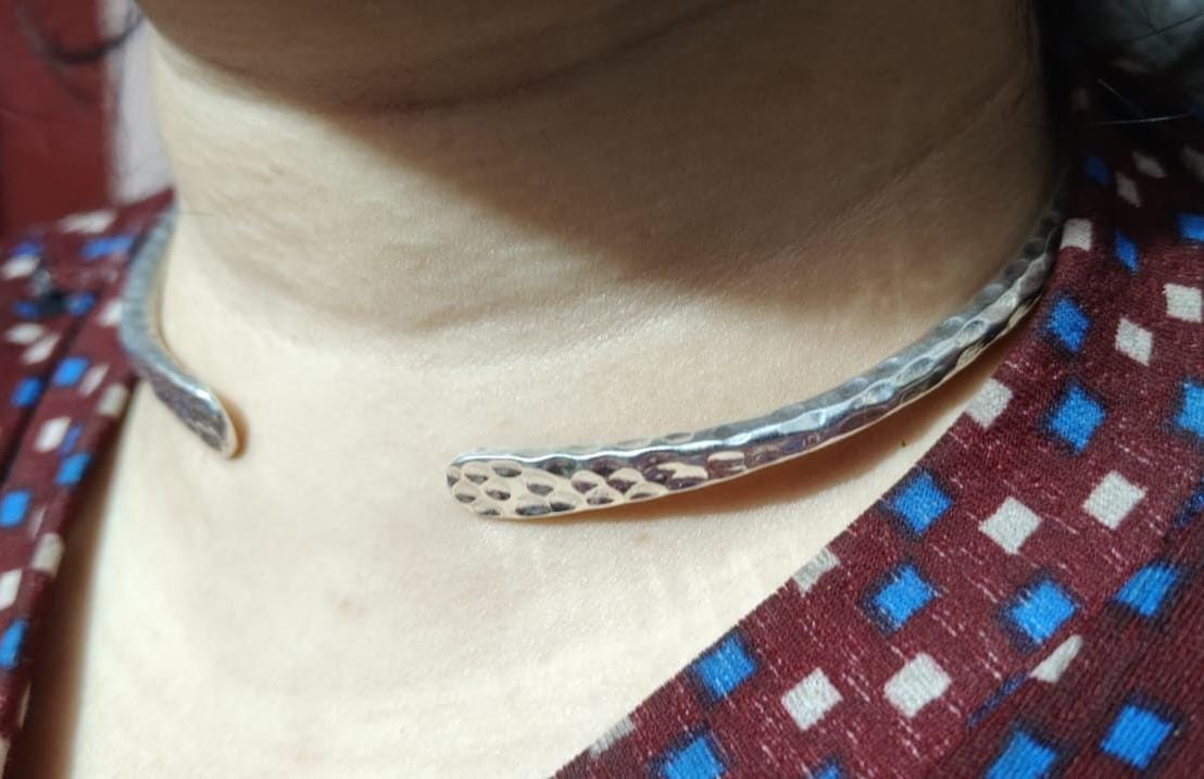 Solid Neck Collar, 925 Sterling Silver Choker, Tribal Statement Jewelry, Braided