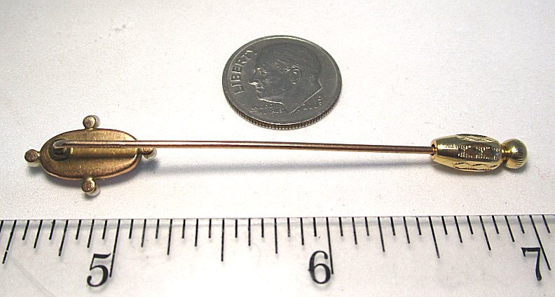 Victorian 10K Yellow Gold Stick Pin w Pearls and Foil Backed Glass 1.4 grams