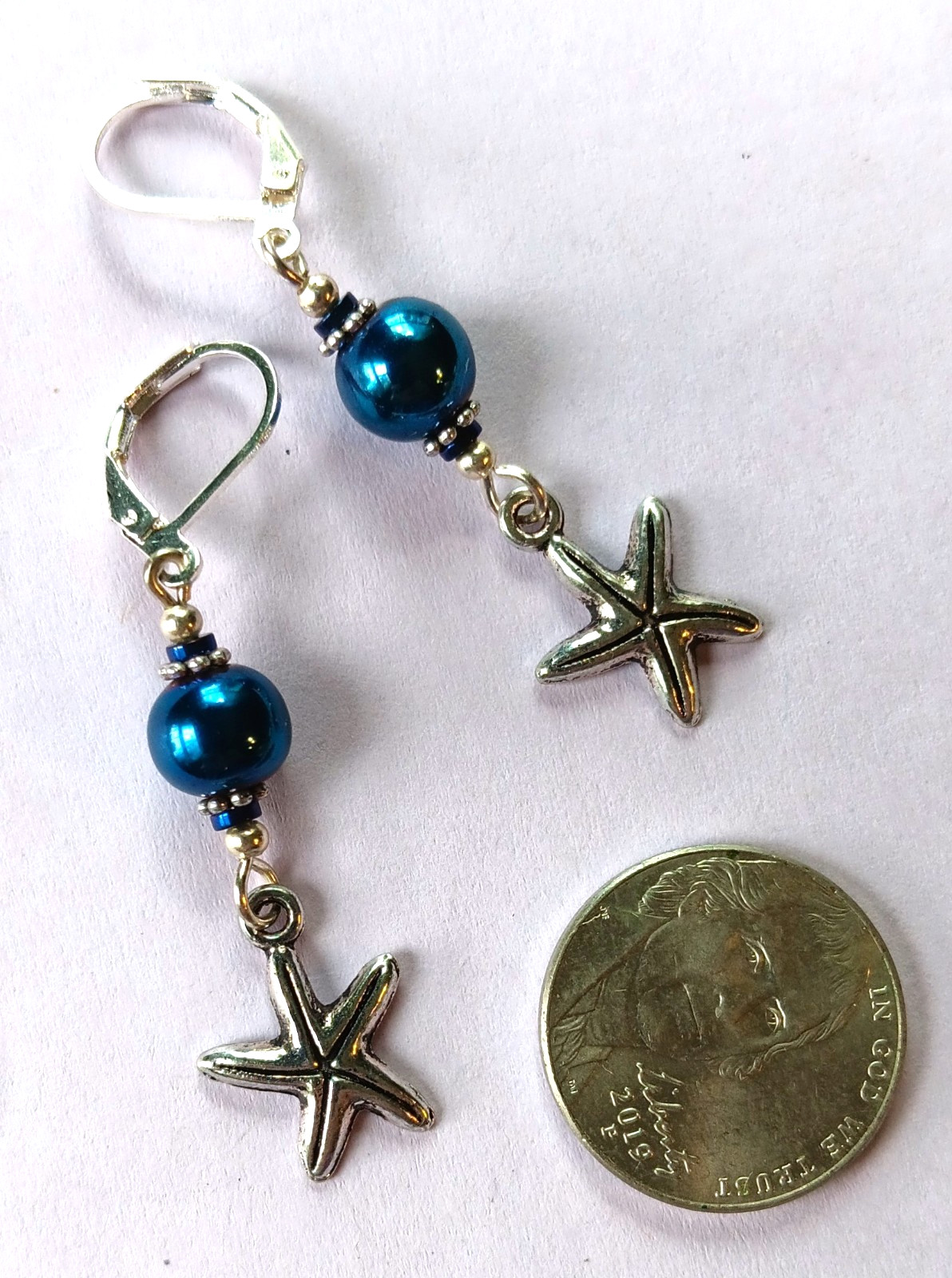 double HEMATITE Silver color drops LEVERBACK handcrafted Silver Pl #825