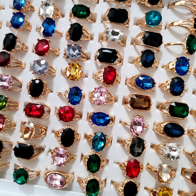 100Pcs Wholesale Colorful Crystal Mixed Rings Bulk Finger Band Ring Jewelry Lot