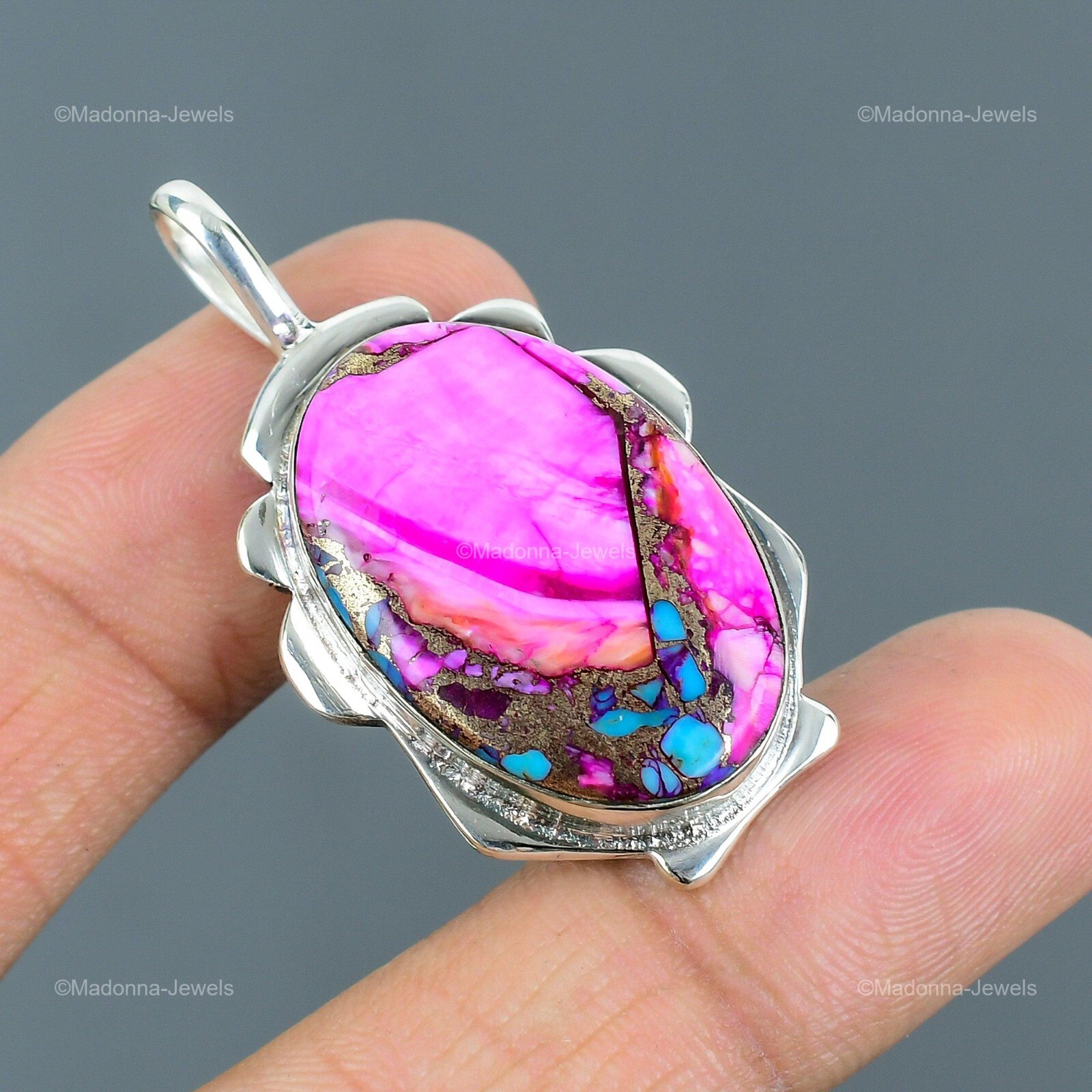 Natural Kingman Pink Dahlia Turquoise Stone New Pendant Jewelry Sterling Silver
