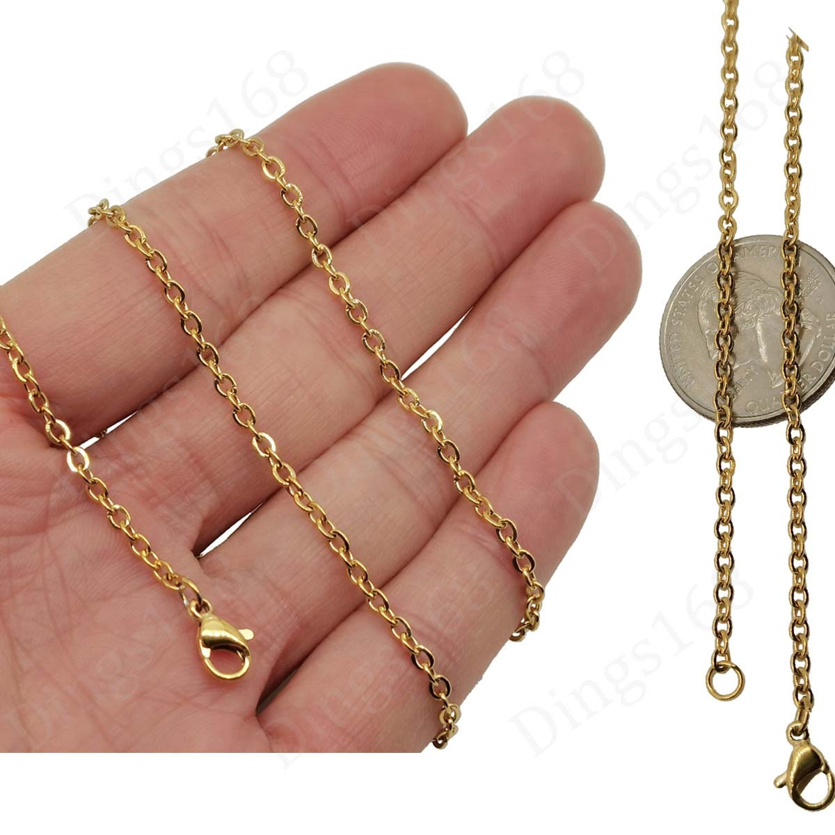 Real 18K Yellow Gold Filled Tarnish-Free 18inch 2.4mm Cable Chain Necklace F146G