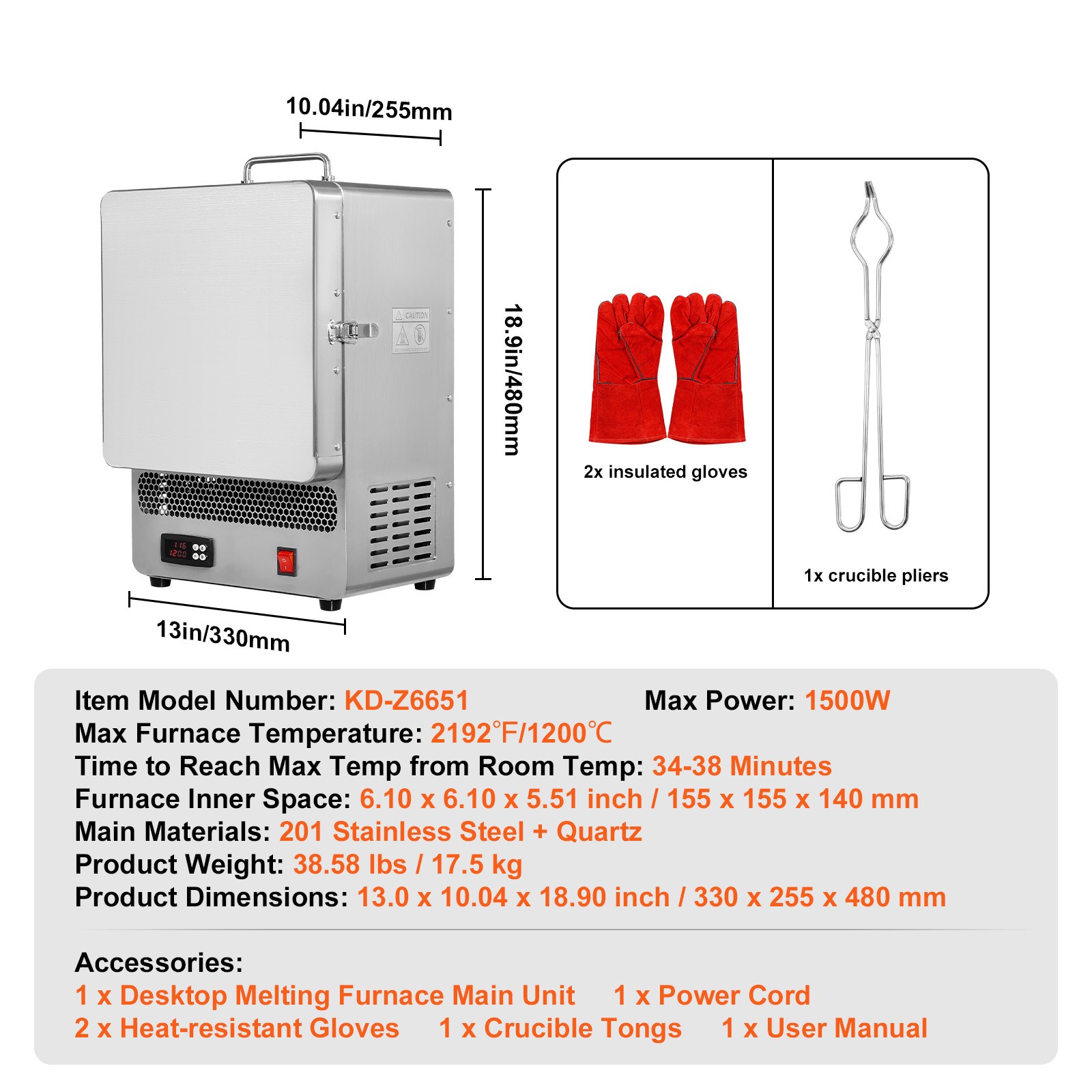 Uimoso Tabletop Electric Kiln 1500W 2192℉ for Wax, Casting, and Clay Projects