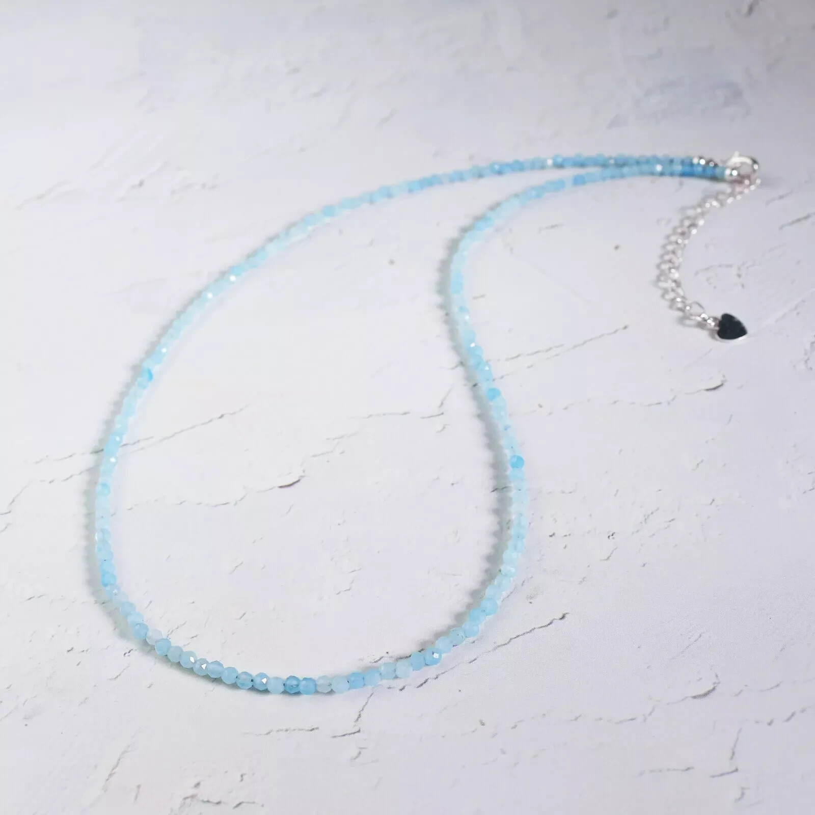 2mm Blue Aquamarine Beads Choker Healing Delicate Crystal Women’s Necklace