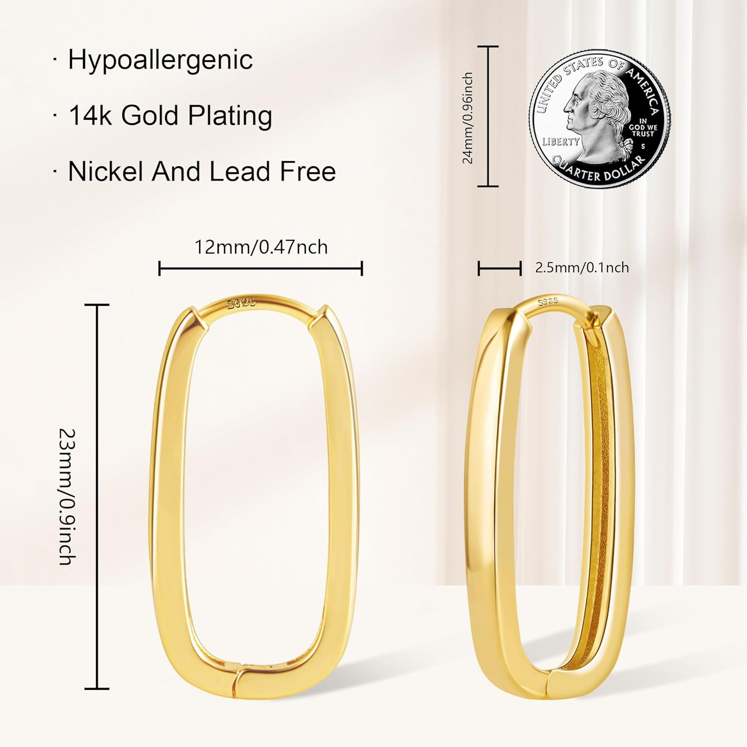 Silver Hoop Earrings for Women Trendy Rectangle Gold Hoop Earrings U Shape | Geo