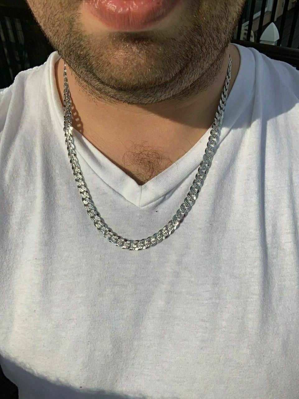 Men’s Diamond Cut Miami Cuban Link Chain Solid 925 Sterling Silver 8mm Italy