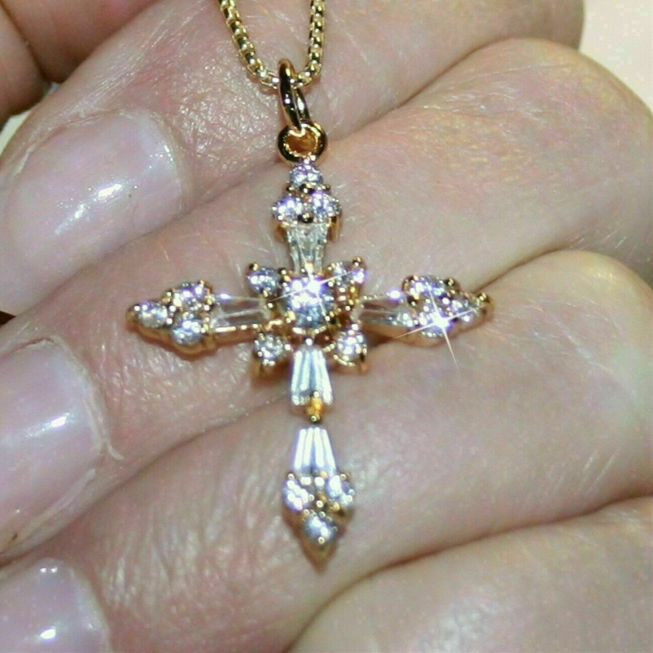 2.20Ct Baguette Cut Diamond Cross Pendant Necklace 14K Yellow Gold Finish
