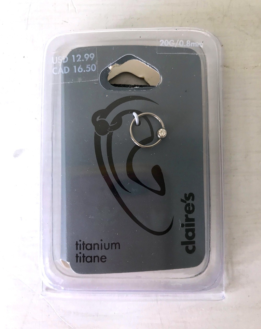 Claire’s 20G/0.8 mm Titanium Ear Hoop, New in Package.