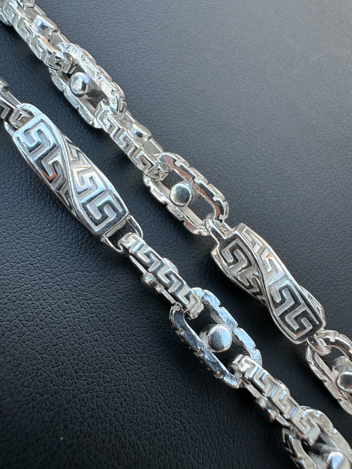 Real 7mm 925 Sterling Silver Custom Greek Key Hermes Rolo Link Chain Bracelet