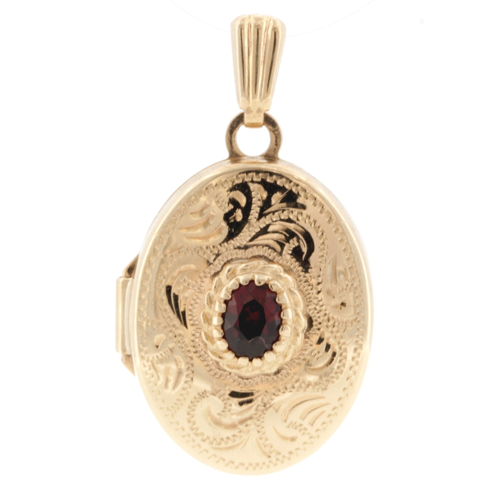 9Carat Yellow Gold Garnet Locket (13.5x17mm)