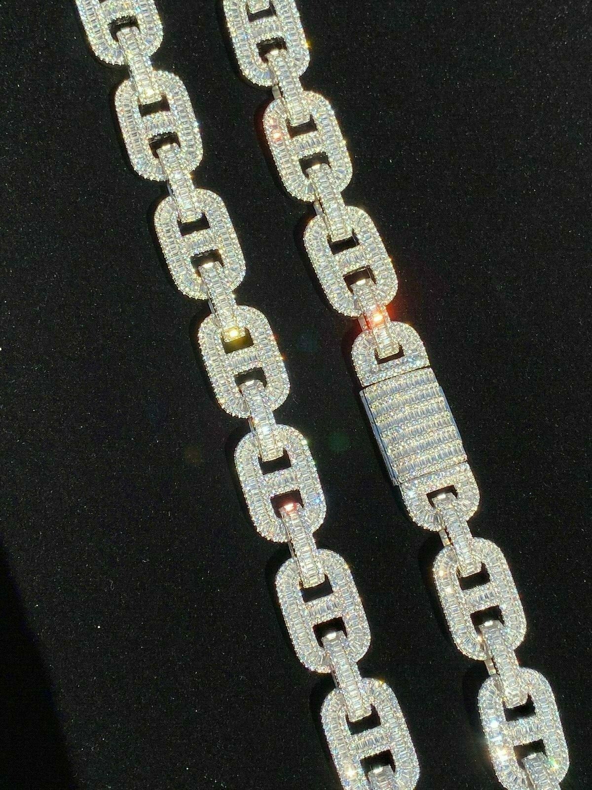 Solid 925 Sterling Silver Baguette Gucci Link Chain Iced 15mm Thick Bust Down CZ