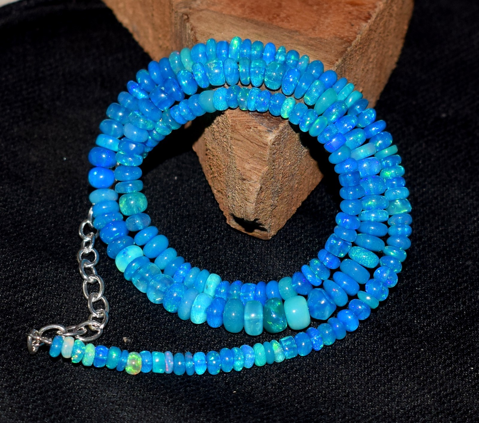 16″Natural Ethiopian Opal Wello Fire Opal Gemstone Bead Necklace