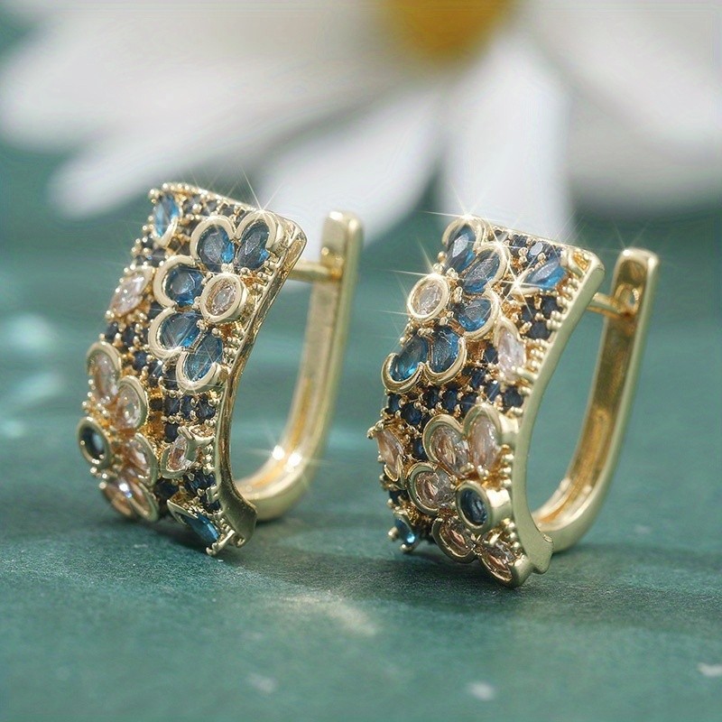 1Pairs Gold Curved Hoop Flower Earrings Multicolor Earrings Jewelry for Women