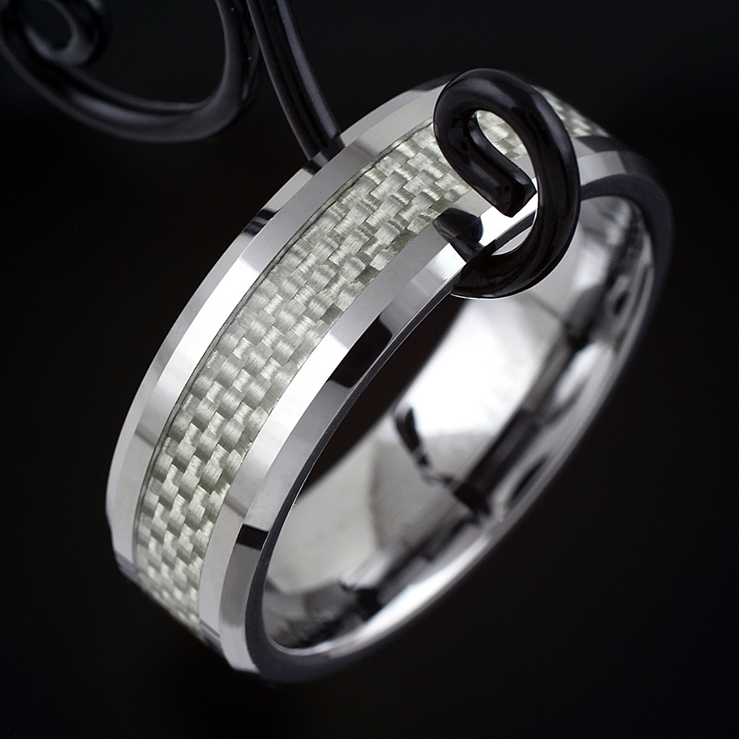 Tungsten White Carbon Fiber Wedding Band Ring Size 5-15 Men’s or Women’s