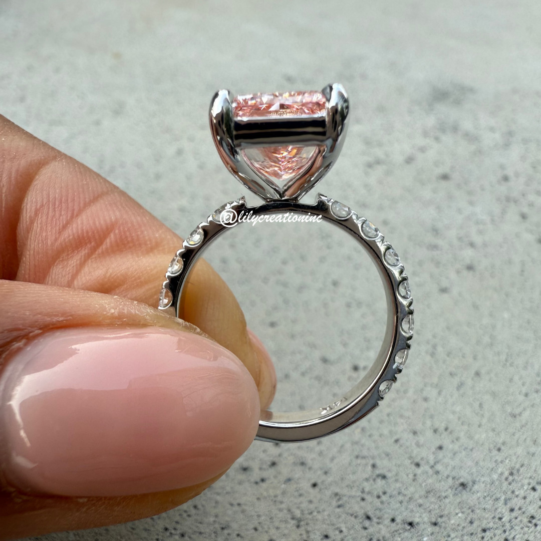 5Ct Pink Radiant IGI Certified Lab Grown Diamond Engagement Ring w/Side Diamonds