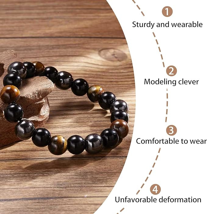 Natural Energy Healing Stretch Bracelet Stone Hematite Tiger Eye for Men Women