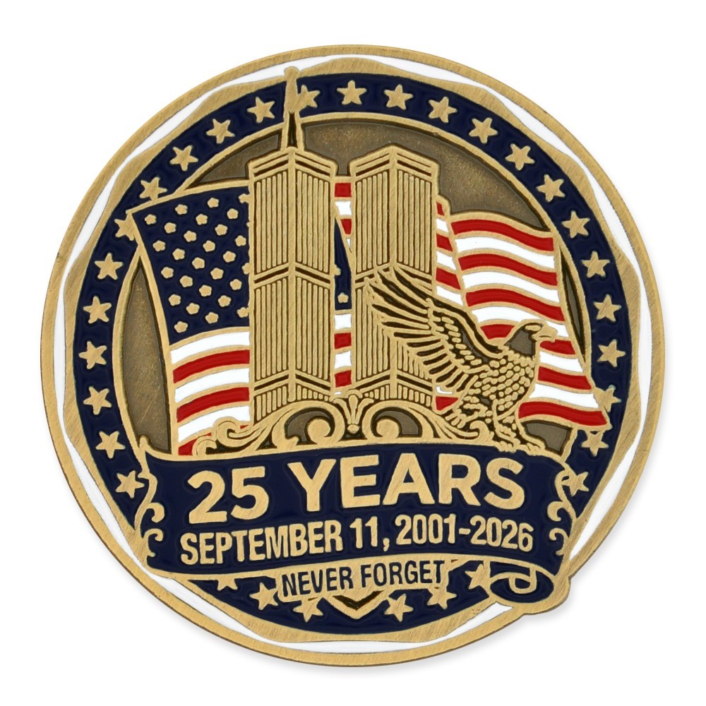 PinMart 25th Anniversary 9-11 Pin – Twin Towers Eagle Memorial Lapel Pin
