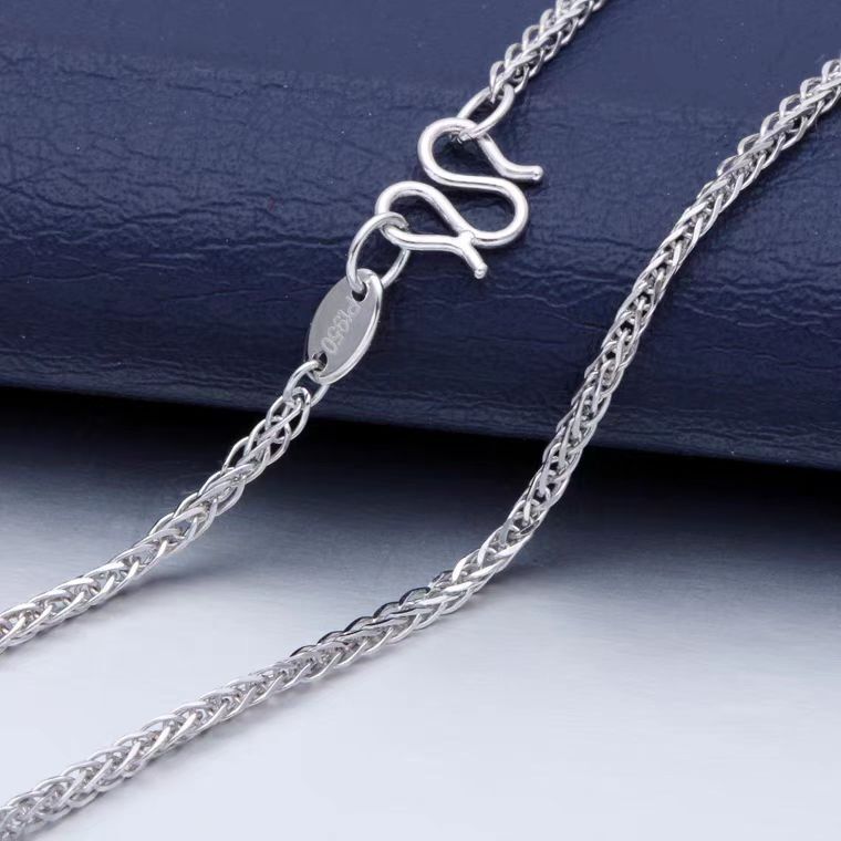 PT950 Pure Platinum 950 Chain 1.2mm-3.5mm Lucky Wheat Link Necklace 16-24inch