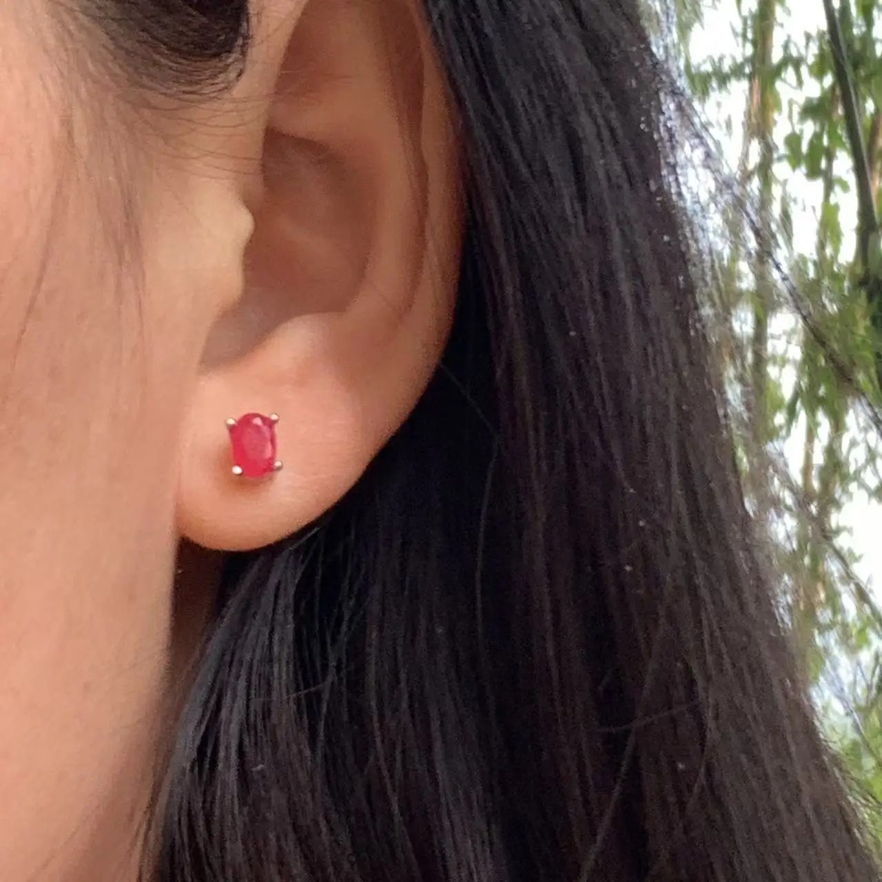 Oval Natural Ruby Earrings Women 925 Sterling Silver Stud Earring Party Jewelry.