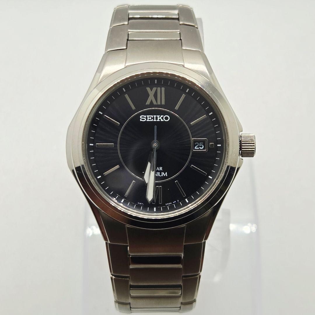 SEIKO V147-0AC0 Titanium Black Dial Date Working Condition