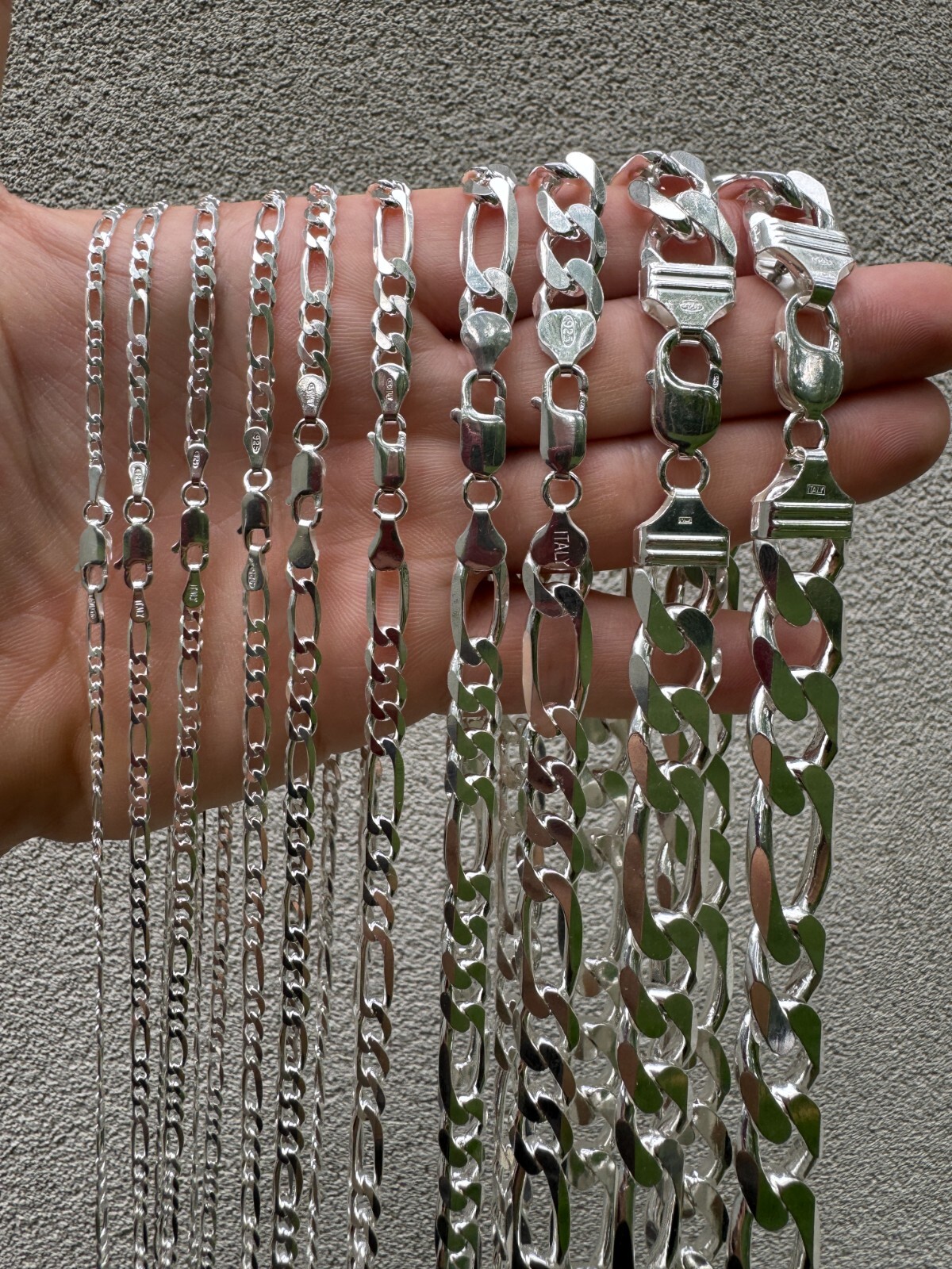 Figaro Link Chain Or Bracelet (2.5-10mm) Solid 925 Sterling Silver UNPLATED