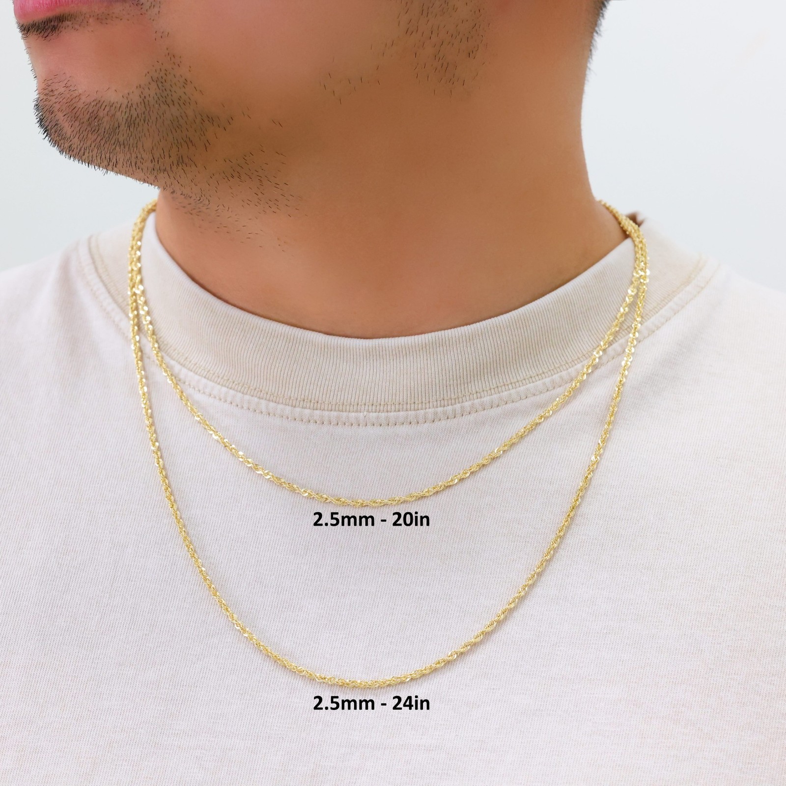 10K Yellow Gold 2.5mm Rope Chain Laser Diamond Cut Necklace Mens Womens 16″- 30″