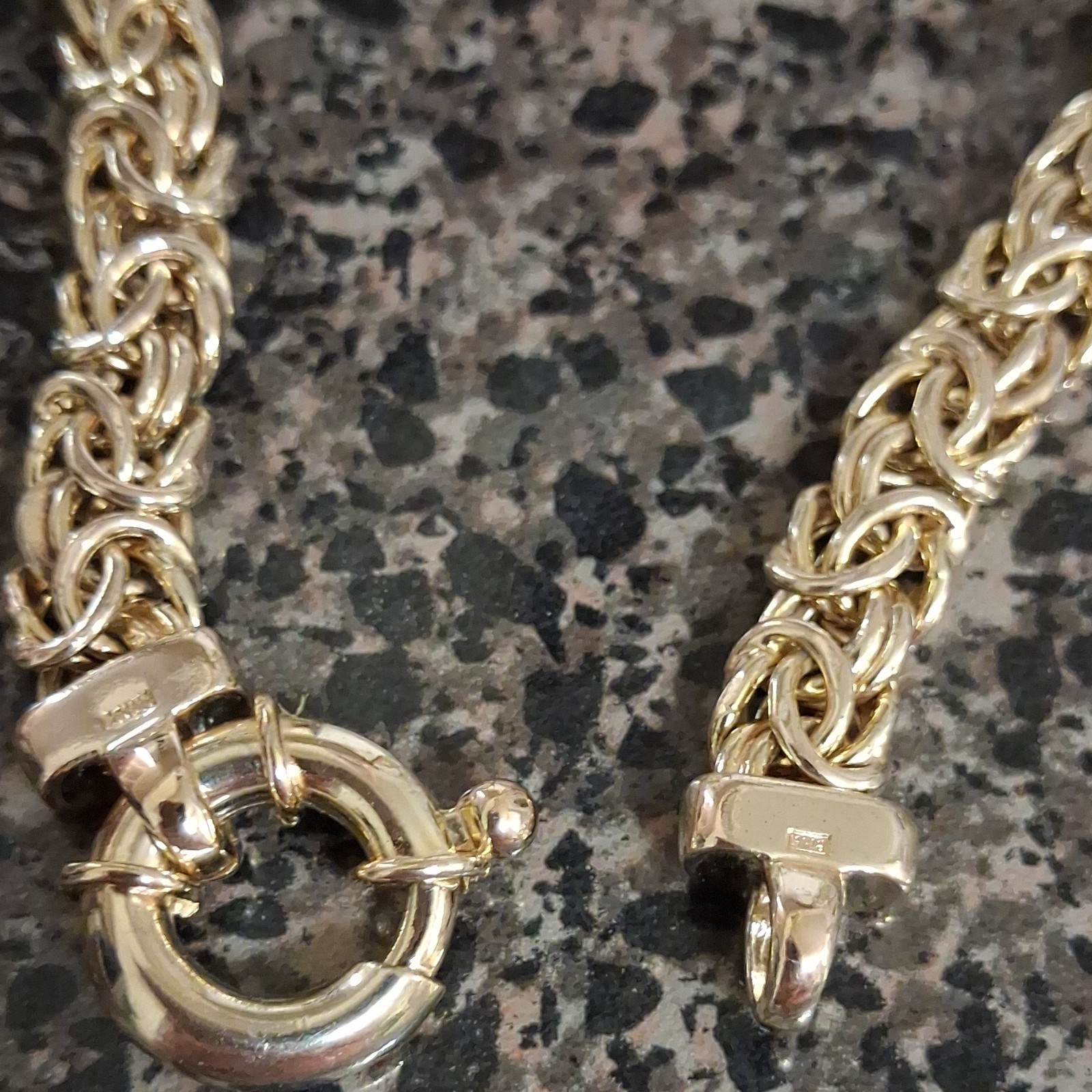 14k Yellow Gold Byzantine Chain Necklace, Spring Ring Clasp, No Stone, Italy 925