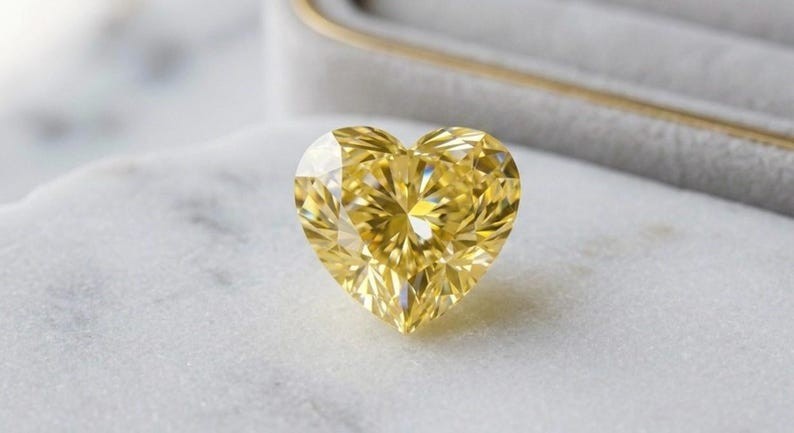 2 CT Fancy Yellow Color Heart Cut VVS1 Lab Grown Diamond Premium gemstone 8×8 mm