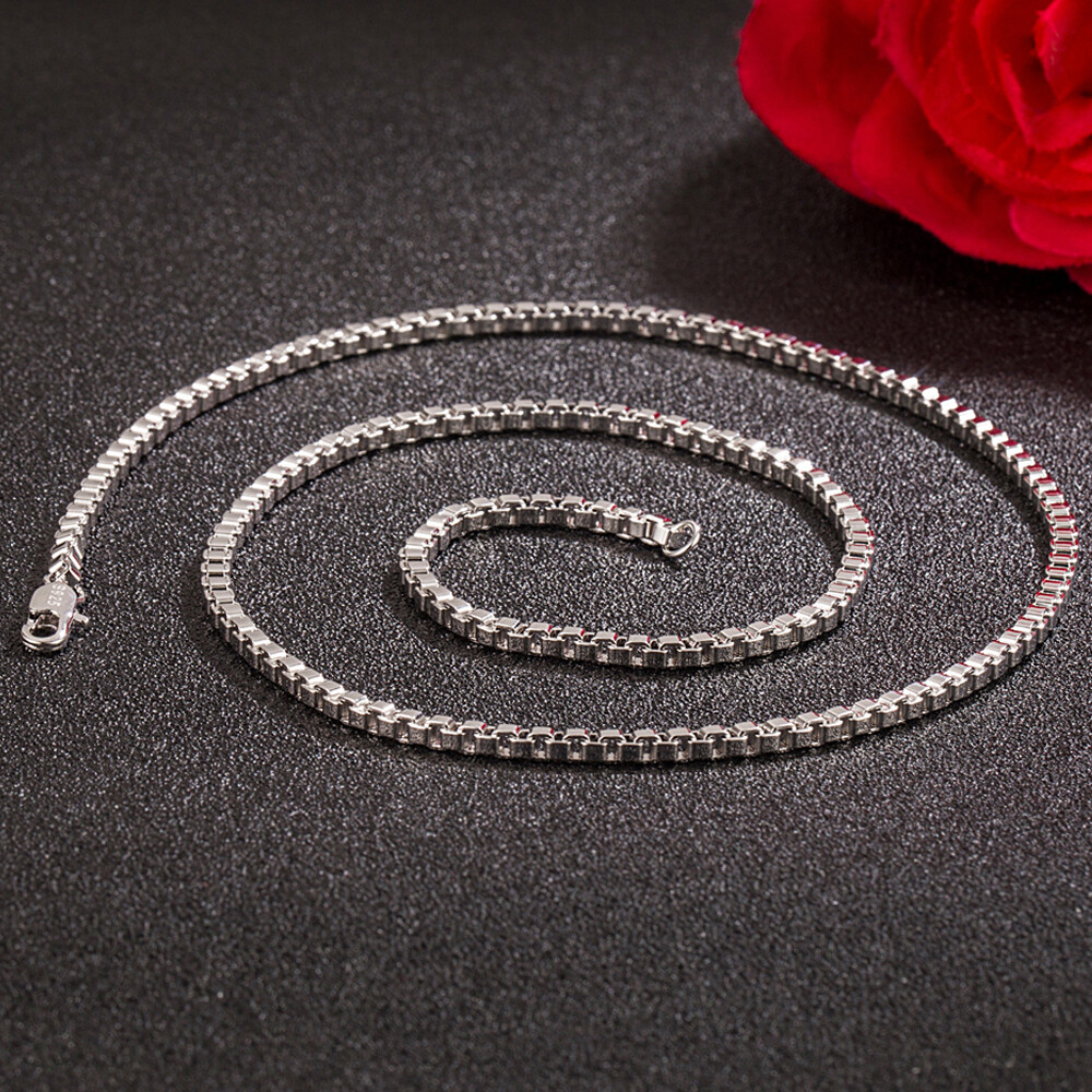 3mm Box Chain Italy 925 Sterling Silver Necklace Curb Chain 16″-30″ Men & Women