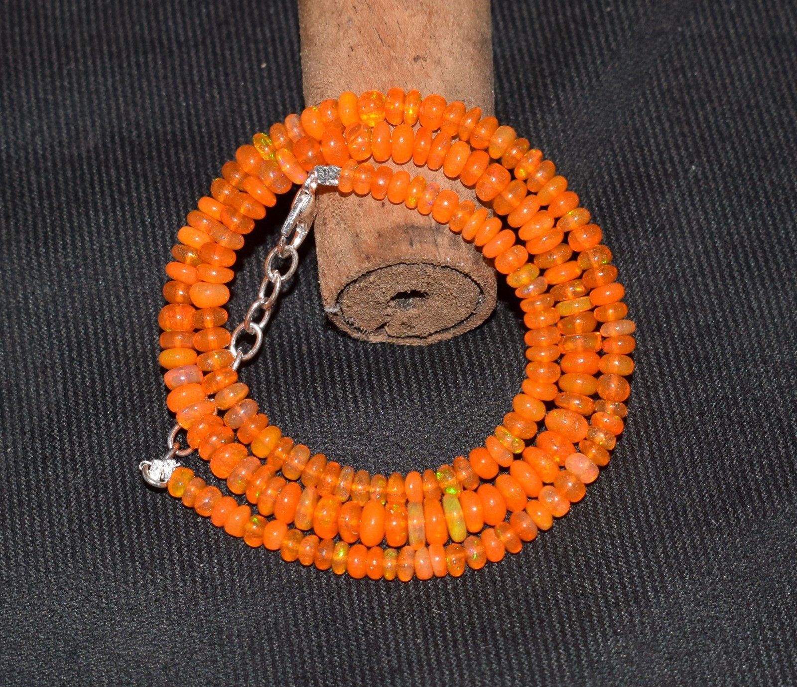 16”Natural Ethiopian Opal Wello Fire Opal Gemstone Beads Necklace AF0402
