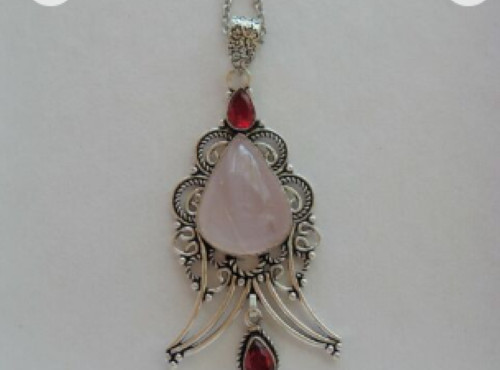 Red Garnet 925 Silver Plated Pendant Necklace Natural Stone 40″