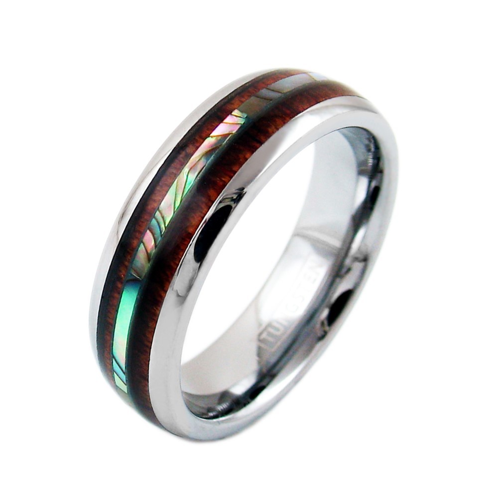 6/8mm Tungsten Men’s Hawaiian Koa Wood & Abalone Wedding Band Ring-Engraving TW