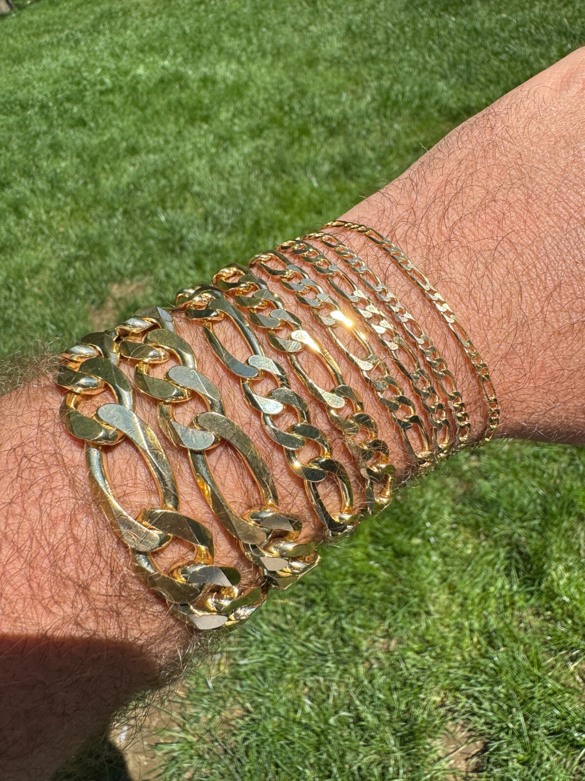 14k Gold Plated Solid 925 Sterling Silver Figaro Chain Bracelet ITALY 2.5-10mm