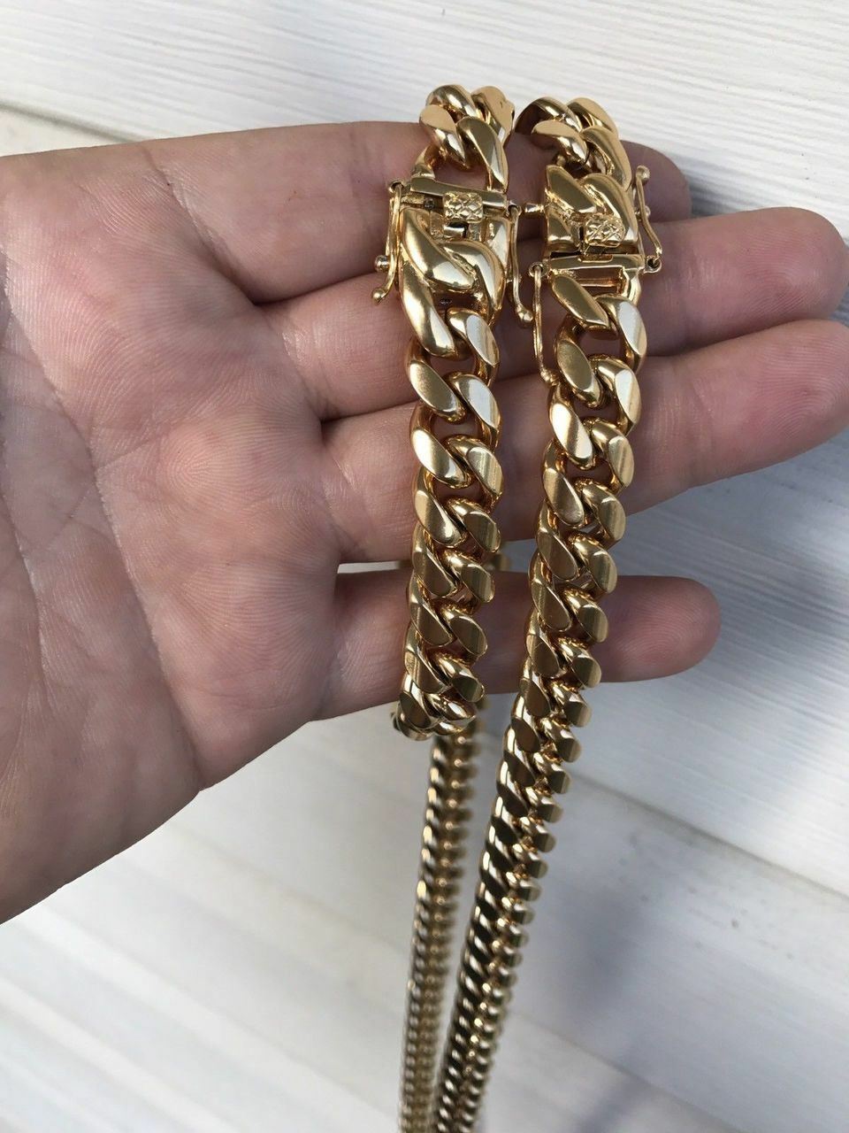 12mm Men’s Miami Cuban Link Bracelet & Chain Set 18k Gold Plated Stainless Steel