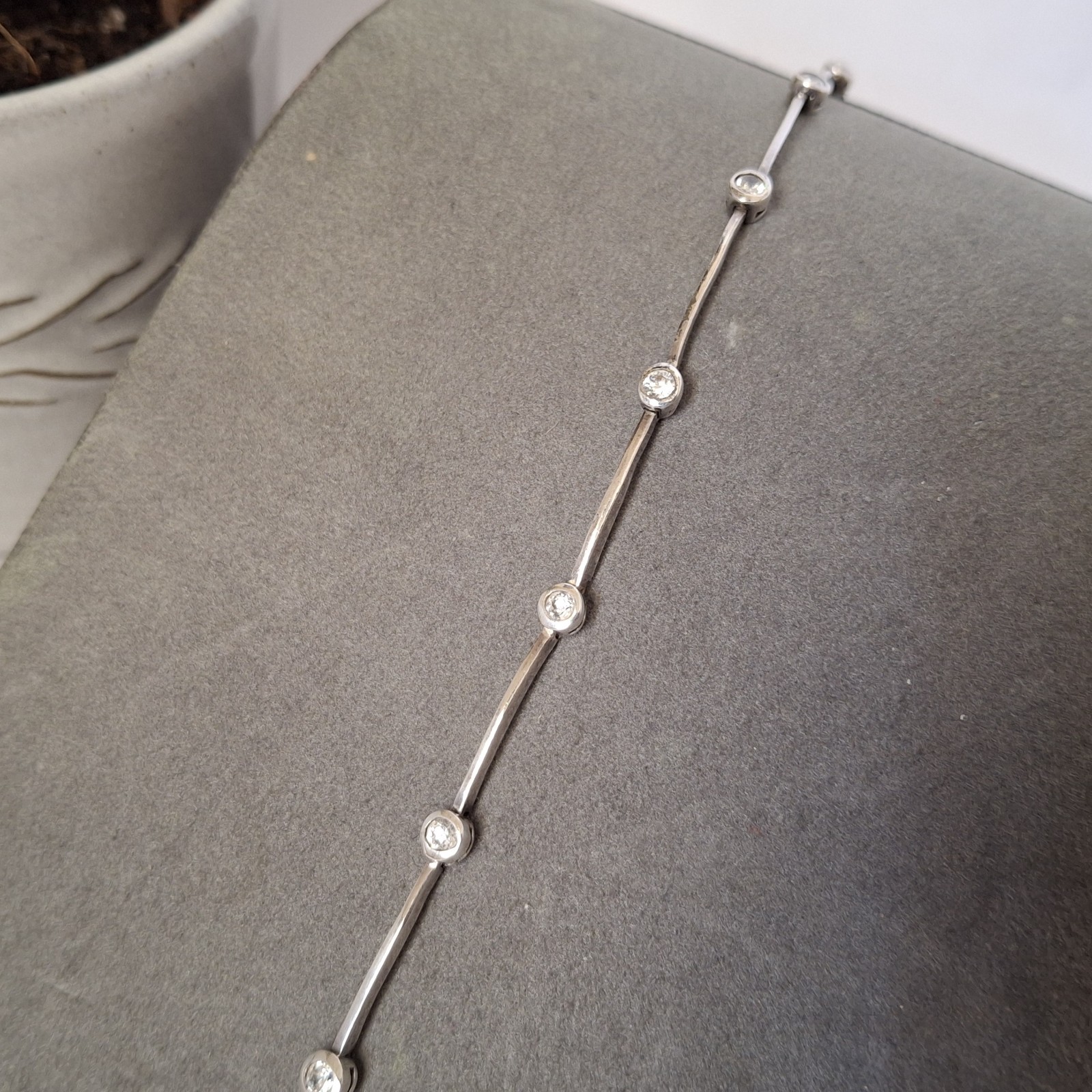 925 Sterling Silver CZ Station Link Bracelet Modern Minimalist Wedding Sparkle