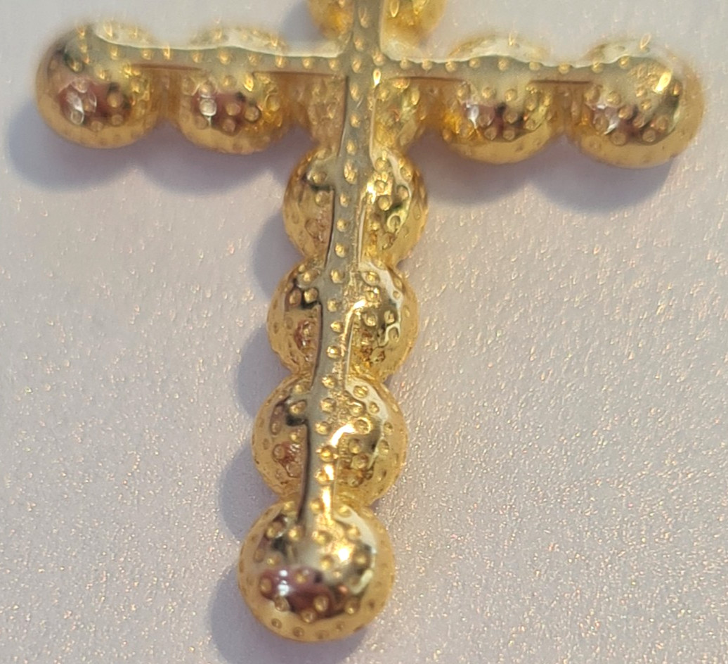 KEZEF Italian Gold over Sterling Silver Real Pearl Christian Cross + Necklace