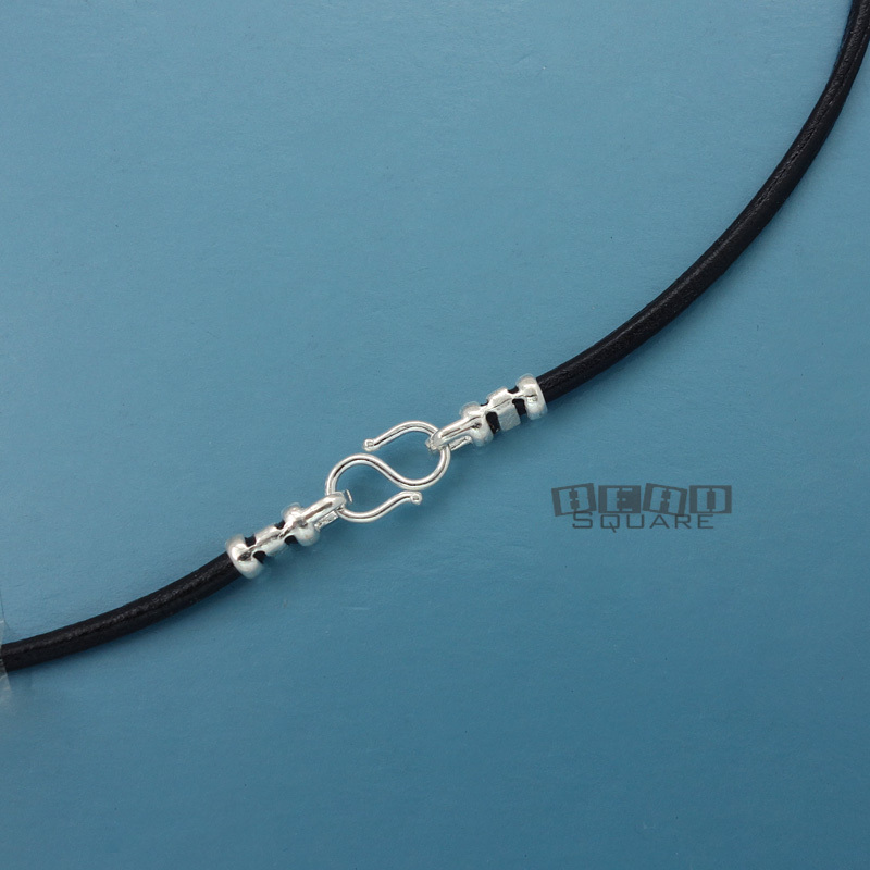 Sterling Silver 2mm Round Genuine Leather Cord Necklace w/ S Hook Clasp [12-40″]