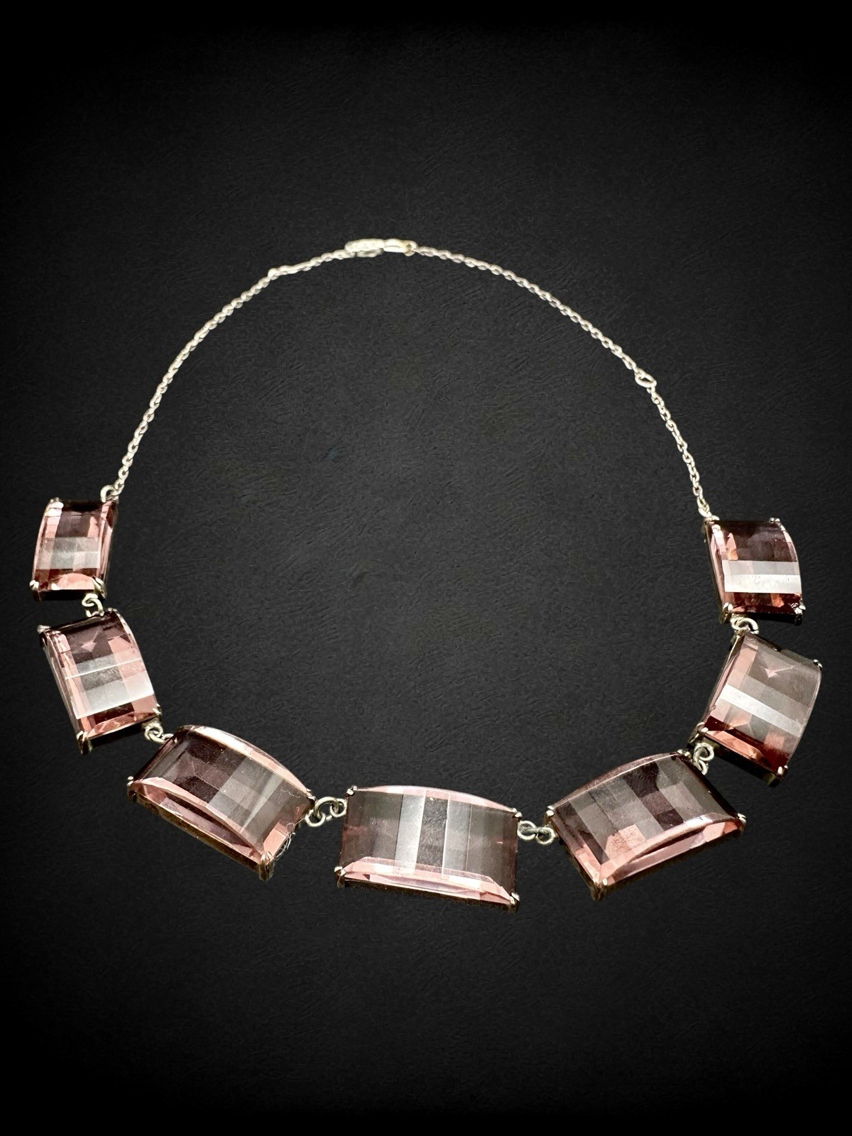Vtg Art Deco Sterling Silver Faceted Purple Czech Glass Necklace Bracelet Set