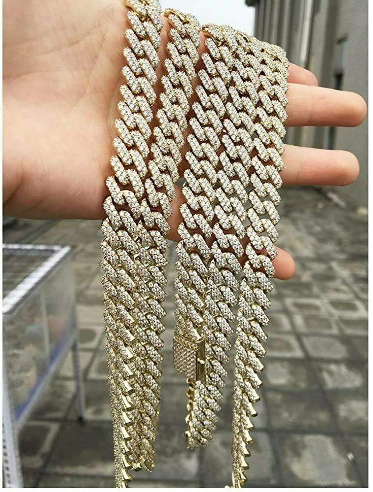 12mm Iced CZ Out Miami Cuban Link Chain 14k/White Gold Plated Stainless Steel
