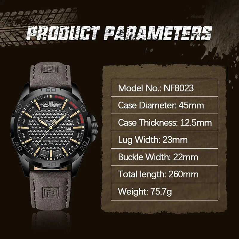 NAVIFORCE Men Casual Sport Military Quartz Calendar Wrist Watch for Man Business