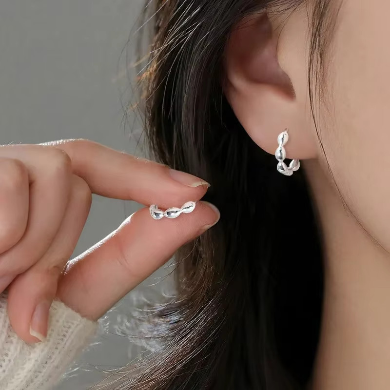 10mm Organic Textured Bubble Hoop Earrings Small Chunky Huggie Women Gift