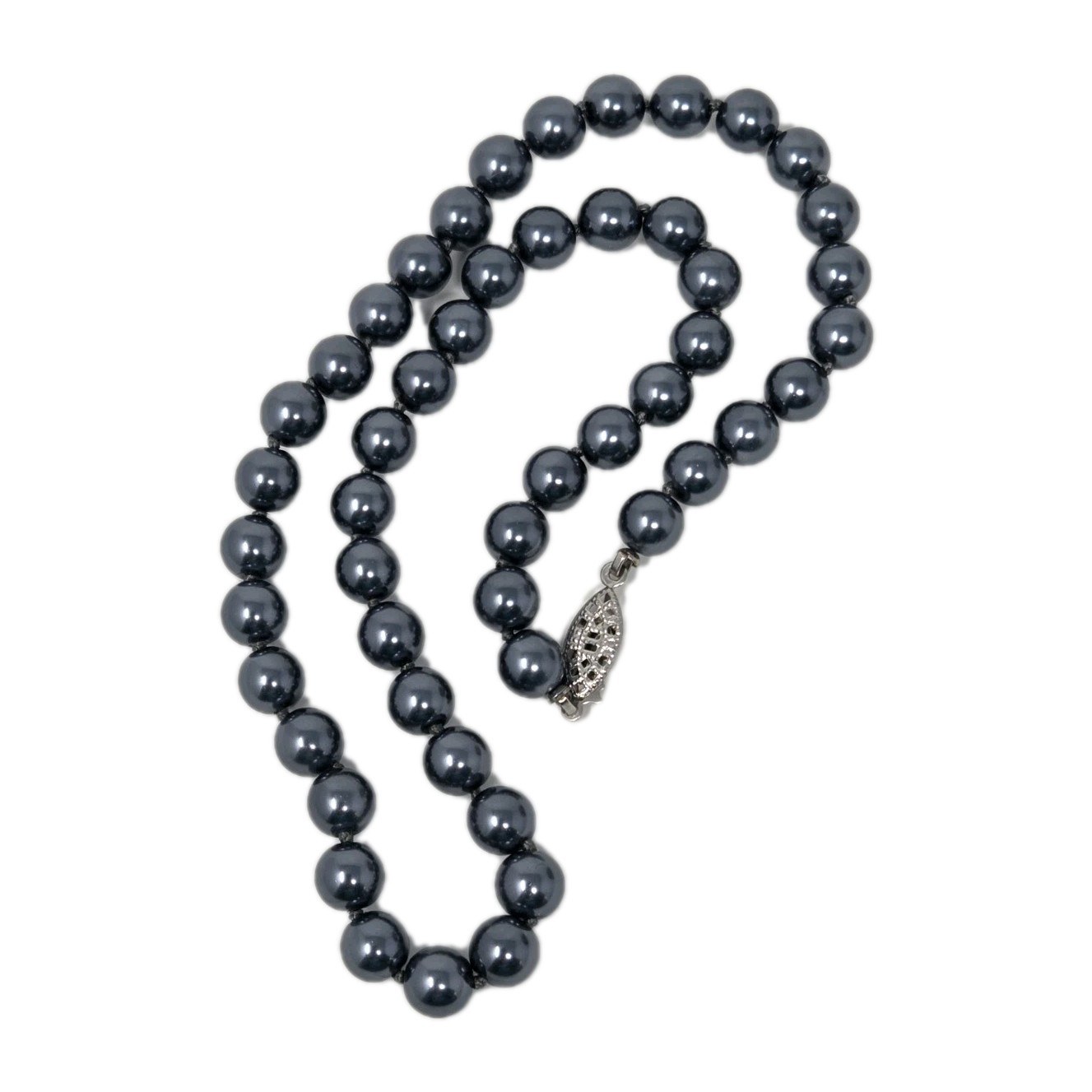 Gray Faux Pearl Necklace 17 Inches Knotted 8mm Beads Vintage Sheen Unsigned