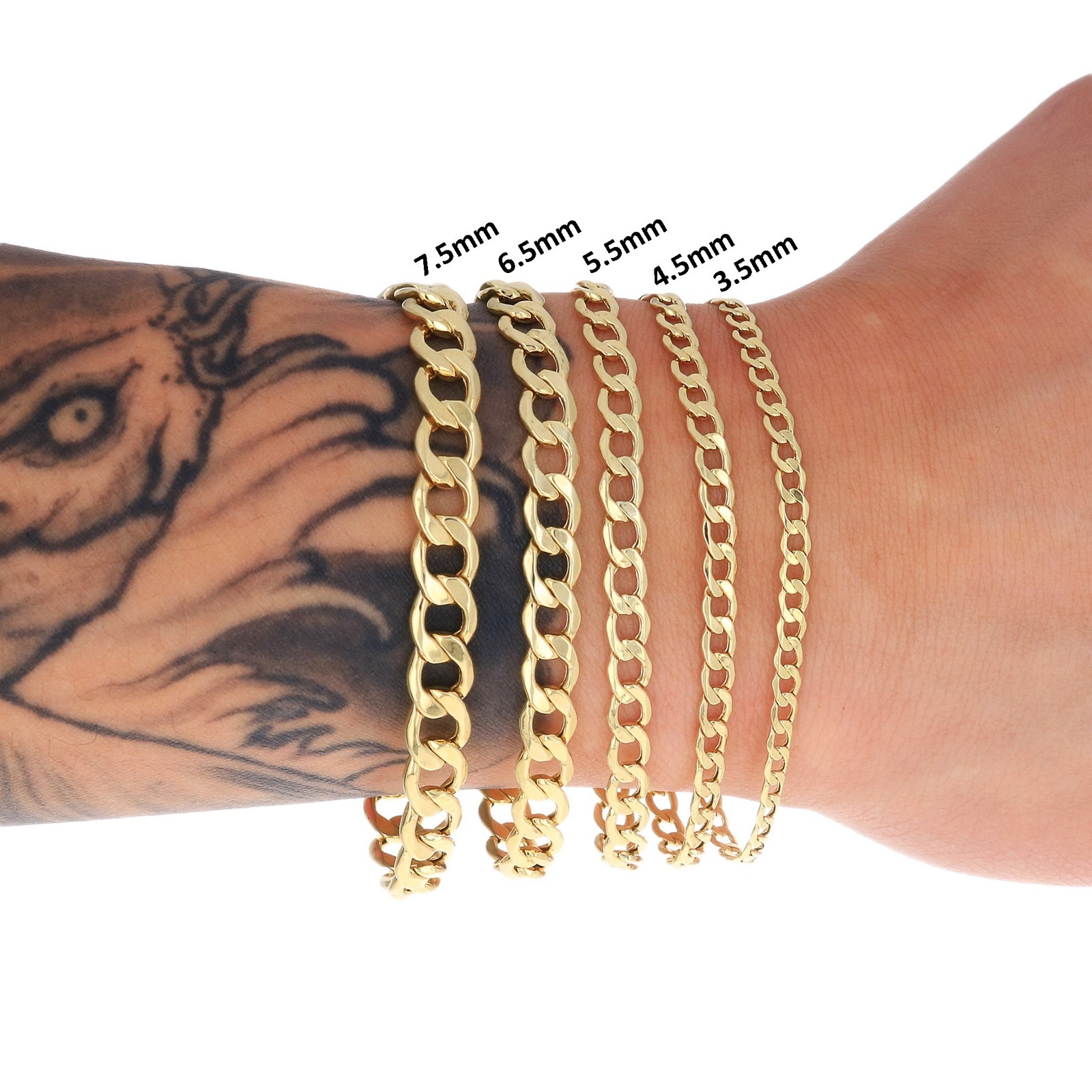 10K Yellow Gold 2mm-7.5mm Curb Cuban Chain Necklace Bracelet Men Women 7″- 30″