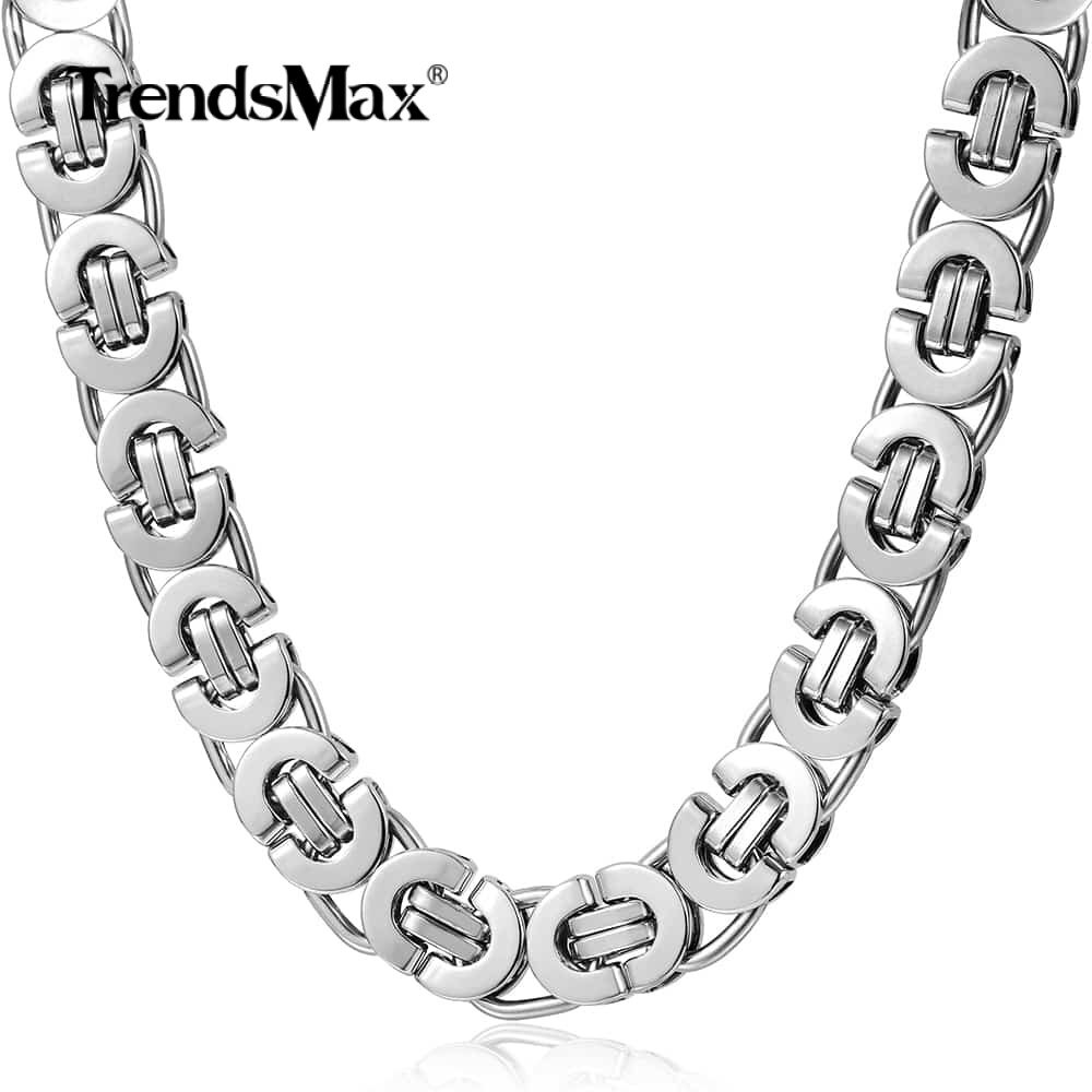 11mm Men’s Silver Flat Byzantine Chain Necklace 316L Stainless Steel 18-36″ Xmas