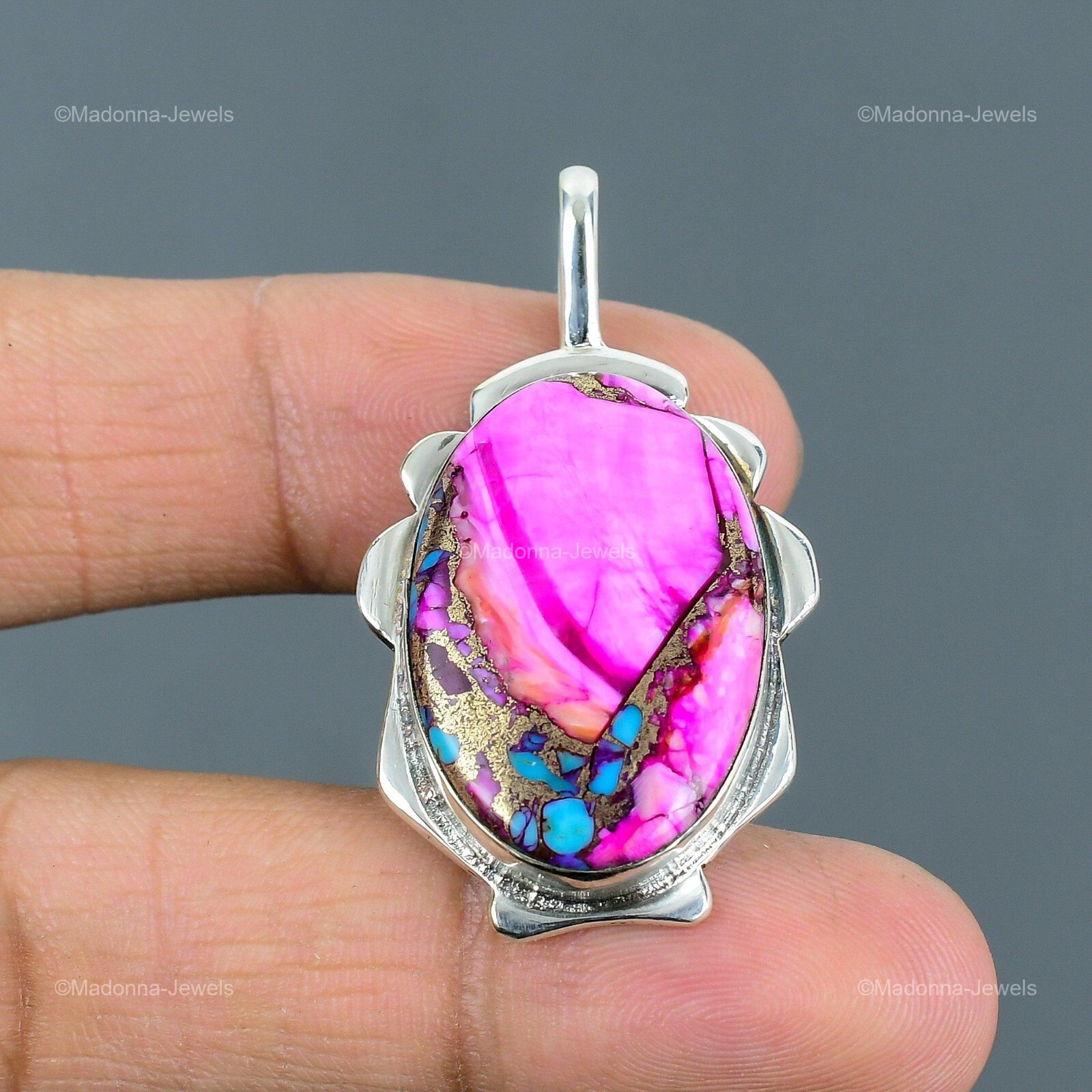 Natural Kingman Pink Dahlia Turquoise Stone New Pendant Jewelry Sterling Silver